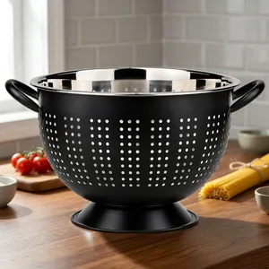 Colador de Acero Inoxidable con Revestimiento Azul y Mango Resistente, Colador de Cocina para Freír Alimentos, para el Hogar, Cocina, Restaurante, Cafetería - Product Image 1
