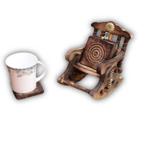 Handmade Wooden Rocking <b>Chair</b> Coaster Set Vintage Design Irregular Shape Mats & <b>Pads</b> - Product Image 2