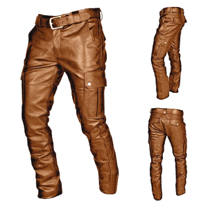 Pantalones Cargo Marrones para Hombre, Cintura Alta, Corte Recto, Estilo Workwear con Múltiples Bolsillos, Cierre de Botones, para Otoño - Product Image 5