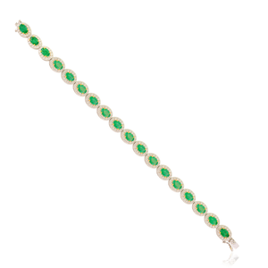 Luxurious Top Selling Products Real 18K <b>Solid</b> Two Tone <b>Gold</b> Emerald & Diamond Halo Tennis Bracelet Wholesale Statement Jewelry - Product Image 5