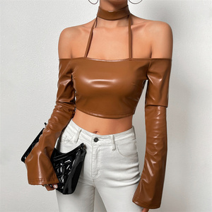 Top de Mujer sin Mangas de Piel Sintética, Blusa de Moda Ajustada, Estilo Urbano para Fiesta, Atuendo de PU para Damas - Product Image 3