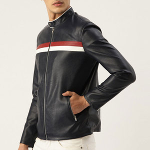 Chaqueta de Moto para Hombre de Cuero PU, Cuello Alto, Bloques de Color, Cierre de Cremallera, Corte Regular, para Otoño - Product Image 3