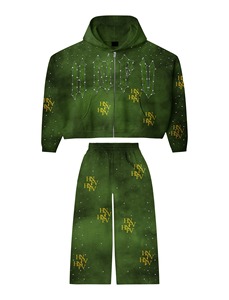 Multi Color Rhinestone Tracksuit <b>Set</b> | Oversized Zip Hoodie & <b>Jogger</b> Pants | Streetwear <b>Matching</b> <b>Set</b> OEM Private Label - Product Image 4