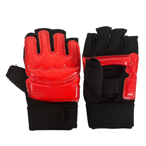 Gants d'entraînement demi-doigts en cuir PU avec fermeture Velcro, noir et rouge, équipement de sparring pour salle de sport, unisexe adulte - Product Image 1