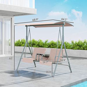 Dondolo da Esterno Beige a 2 Posti con Tettuccio e Tavolino, Sedia a Dondolo per Giardino, Bordo Piscina o Cortile - Product Image 3