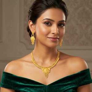 Wholesale 14K18K24K Micron Gold Plated Fashion Necklaces Traditional Floral Design Forming Jewelry & Matching Drop Earrings Set - Product Image 2
