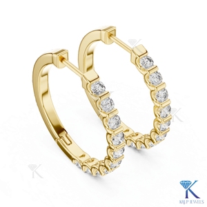 Boucles d'oreilles créoles éternité complète personnalisées en or massif 14K 18K avec diamants CVD HPHT cultivés en laboratoire, pour femme, mariage - Product Image 3