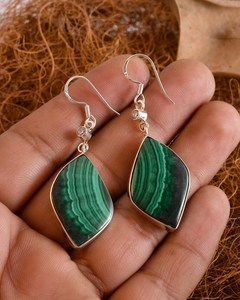 Boucles d'oreilles pendantes en malachite naturelle, argent sterling 925, cristal vert, style bohème, bijoux faits à la main, cadeau pour femme - Product Image 6