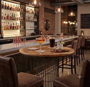 Modern Mango Wood Round <b>Bar</b> <b>Table</b> Industrial Metal Base Pub <b>Table</b> <b>Bar</b> Furniture Restaurant Furniture - Product Image 1