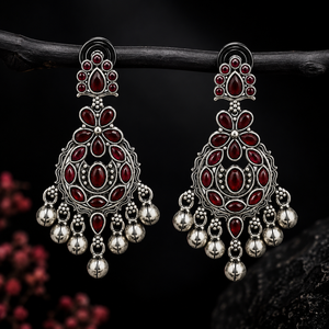 Pendientes de Araña Modernos Chapados en Plata Antigua de Fábrica Directa con Cristal Rojo Corte Pera Engastado en Bisel para Mujer, Venta al por Mayor para Bodas - Product Image 1