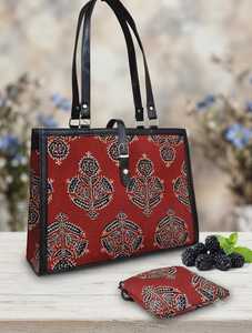 Ensemble de sacs fourre-tout vintage ethniques à motifs floraux, sac à bandoulière jacquard et pochette zippée marron pour le bureau et les voyages - Product Image 3