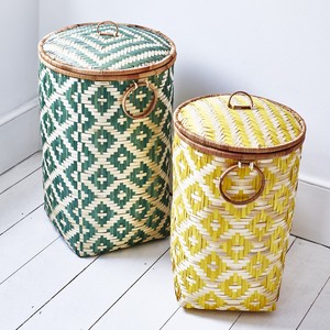 Stackable storage <b>basket</b> with lid hot selling decorative colored <b>bamboo</b> bins woven laundry bin - Product Image 1