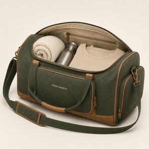 Sac de voyage vintage vert personnalisé avec logo, compartiment à chaussures, grande capacité, en toile cirée, idéal pour la gym – Vente en gros, Meilleures ventes - Product Image 4
