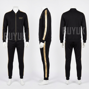 Men's Navy Blue Orange Stripe Tracksuit Set Full Sleeve Zipper Sporty Casual Autumn Wear <b>Polyester</b> Cotton Regular Fit <b>Joggers</b> - Product Image 2