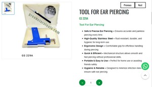 Outil de perçage d'oreilles en acier inoxydable, outils de bijouterie, pistolet de perçage d'oreilles, outils de bijoutier, outils de fabrication de bijoux |   Numéro d'article GS-229A - Product Image 3