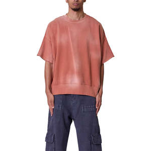 Camiseta de cuello redondo 100% algodón con efecto descolorido para hombre, corte holgado, diseño personalizado estampado, nueva ropa de verano, camiseta con estampado en relieve para hombre - Product Image 4