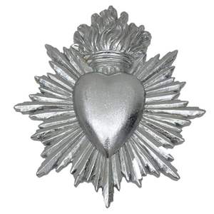 Sculpture murale vintage en laiton doré, Cœur Sacré, Couronne royale, Croix, Plaque Milagro, Décoration religieuse bohème pour la maison - Product Image 2