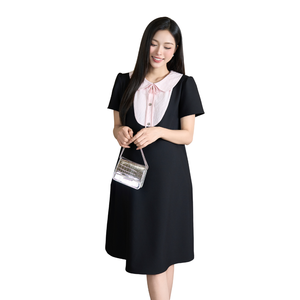 Vestido de Maternidad B2 MUM V1569, Transpirable, Ecológico, de Verano, Manga Corta, Corte en A, Cuello Peter Pan, Diseño a Rayas Rosas - Product Image 1