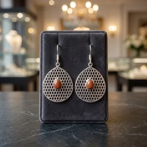High Quality Handmade <b>Red</b> Sunstone Gemstone Silver Dangle Drop <b>Earrings</b> for Women Engagement Jewelry - Product Image 1