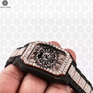Montre de luxe pour homme Charm_Jewells en acier inoxydable, lunette sertie de diamants, mouvement mécanique analogique, étanche 10 bars, date automatique, 40 mm - Product Image 3