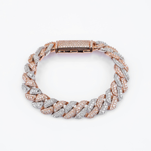 Regal Rose Gold & <b>Silver</b> Diamond Studded Cuban Link <b>Bracelet</b> with Premium Iced Out Finish for Elegant Fashion Jewelry Design 3D - Product Image 2