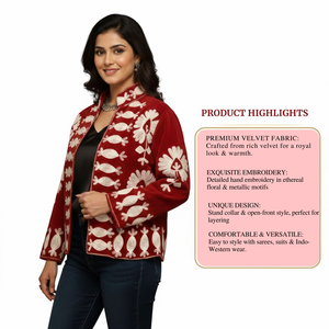 Blouson Bomber de Luxe en Velours Fait Main avec Broderie Florale, Col Montant et Doublure en Coton – Vente en Gros - Product Image 6