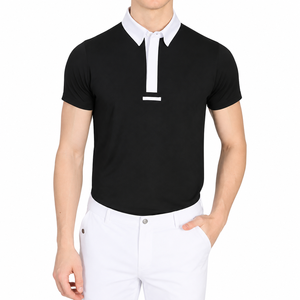 Black White Men Short Sleeve Equestrian Show Shirt Competition Riding <b>Polo</b> Stretch Performance OEM Custom Logo - Product Image 1