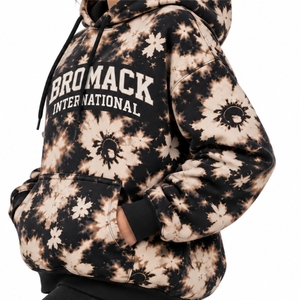 Sweat à capuche pour femme, style pull-over, avec poche kangourou, manches longues, effet tie-dye sur toute la surface, motif noir - Product Image 6