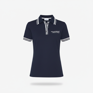 Polo de pickleball pour femme, premium, bleu marine, en maille jacquard, mélange de coton, séchage rapide, manches courtes, vêtements de sport de luxe. - Product Image 1