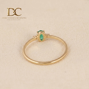 Nuevo Anillo Elegante de Oro Amarillo Sólido de 14 Quilates con Diamante Cultivado en Laboratorio Certificado por IGI y Esmeralda Colombiana para Mujer - Product Image 3