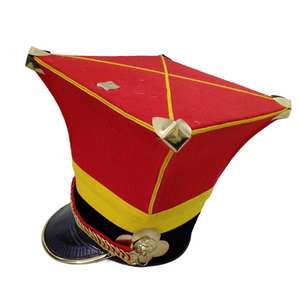reproduction of a red and black Napoleonic era French office shako helmet featuring brass details and gold bullion cord <b>Hat</b> - Product Image 4