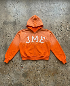 Sweat à capuche zippé décontracté en molleton de coton imprimé orange JME pour homme, coupe classique, automne - Product Image 1