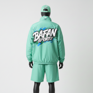 Conjunto corto cortavientos para hombre, tejido ligero de poliéster transpirable, color verde menta, logotipo personalizado con serigrafía, ropa deportiva de talla grande - Product Image 5