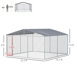 Recinto per Cani da Esterno 13FT X 13FT X 7.5FT in Acciaio Zincato con Recinzione a Rete e Pareti Laterali con Chiusura Sicura per Alloggio Animali Domestici in Giardino - Product Image 3