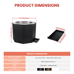 เตาไฟกลางแจ้งแบบโมเดิร์นไร้ควัน เตาไฟไม้สแตนเลสทรงแปดเหลี่ยม รุ่น FP014 - Product Image 4