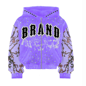 Sweat à capuche zippé personnalisé avec strass et cristaux pour votre marque – Style Hip Hop Streetwear – Coupe courte - Product Image 4