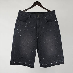 Shorts Bermuda en jean bleu foncé pour homme, taille mi-haute, fermeture boutonnée, style décontracté, couleur unie, tissu en coton, poches, respirant, tissé - Product Image 5