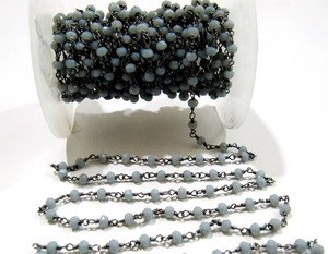 Cadena de rosario de cuentas facetadas de piedra lunar gris de 3-4 mm, cadena hecha a mano con cuentas de piedra lunar - Product Image 5