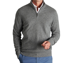 Pull en laine gris 100 % pour homme, col zippé, manches longues, couleur unie, idéal pour l'automne - Product Image 1