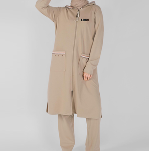 New Custom OEM Service Female <b>Islamic</b> Modest Elongated Tall Zipper Up Track Suit With Hoodie & Pockets Two Pcs Set Breathable - Product Image 4