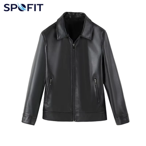 Service OEM, veste d'hiver en cuir véritable pour homme, col montant, imperméable, coupe-vent, style streetwear, fermeture éclair - Product Image 1
