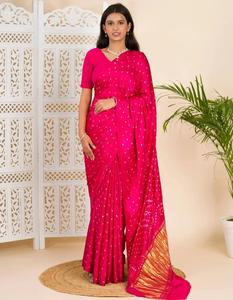 Sari de Seda Gajji Premium con Bandhani Lagdi Pallu, Teñido a Mano, Estilo Étnico Tradicional - Product Image 4