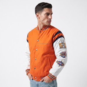 Chaqueta Varsity Naranja para Hombre, Diseño con Parches Bordados, Corte Regular, 100% Algodón, Casual, Transpirable, Secado Rápido, Ecológica - Product Image 4