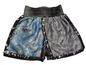 Shorts MMA unisexes orange personnalisés, imprimés par sublimation, motif floral bleu géométrique, séchage rapide, 140g polyester/coton, arts martiaux - Product Image 5