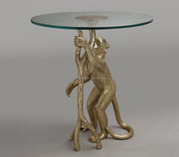 Table d'appoint traditionnelle en aluminium finition or avec plateau en verre flotté transparent, pour chambre, salon, hôpital, Azora, respectueuse de l'environnement
