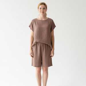 Women's <b>Linen</b> Pajama Set Short Sleeve <b>Top</b> & Shorts Two Piece Loungewear Breathable Summer Casual Homewear - Product Image 3