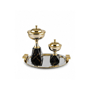 Golden Brass Incense <b>Burner</b> Set with Black Marble Base <b>for</b> Aromatherapy Use - Product Image 1