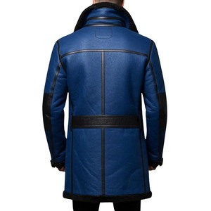 Abrigo de Cuero Azul para Hombre con Forro de Borrego – Chaqueta de Piel de Oveja Auténtica – Abrigo de Invierno de Lujo – Prenda Exterior Elegante para Clima Frío - Product Image 2