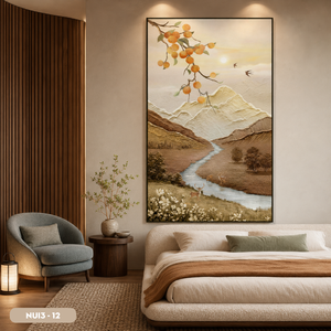 Peinture murale paysage de montagne en soie à bon prix, cascade de montagne et rivière, œuvre d'art faite à la main, vente en gros d'usine Vietnam - Product Image 6