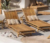 Chaise longue en bambou avec coussins, lit de bronzage naturel, ensemble de chaises longues, chaise de relaxation pour la plage et les centres de villégiature, lit de soleil extérieur